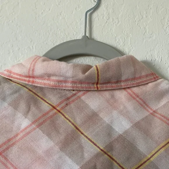 Catherines Womens Blouse Button Up Plaid Size 0X Long Sleeves Pink Casual Top - Picture 10 of 11